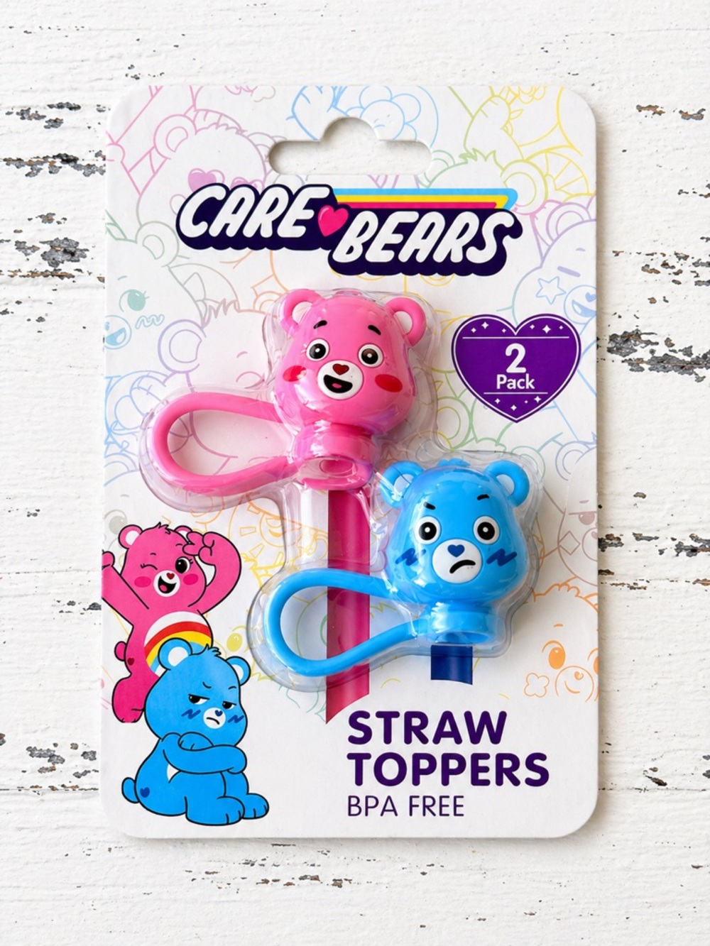 Care Bears Pink & Blue Character Straw Toppers - 2 Pack
